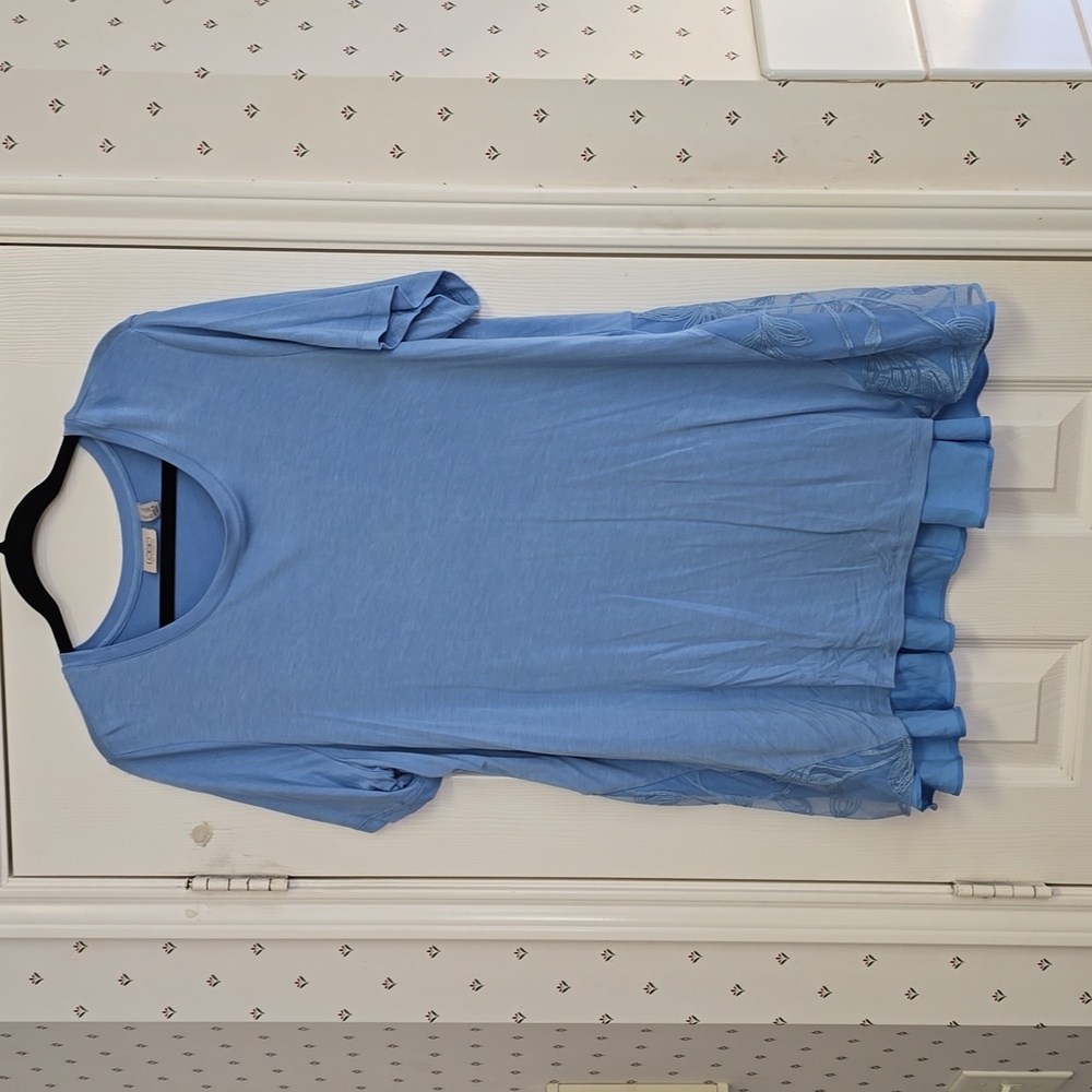 Women's Brand New LOGO/Laurie Goldstein Blue Tunic with Lace. Size 1X